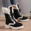 Thicken Plush Snow Boots Women Winter Fur Platform Ankle Boots Woman Mid-calf Lace-up Snow Boots Thickened Cotton Shoes