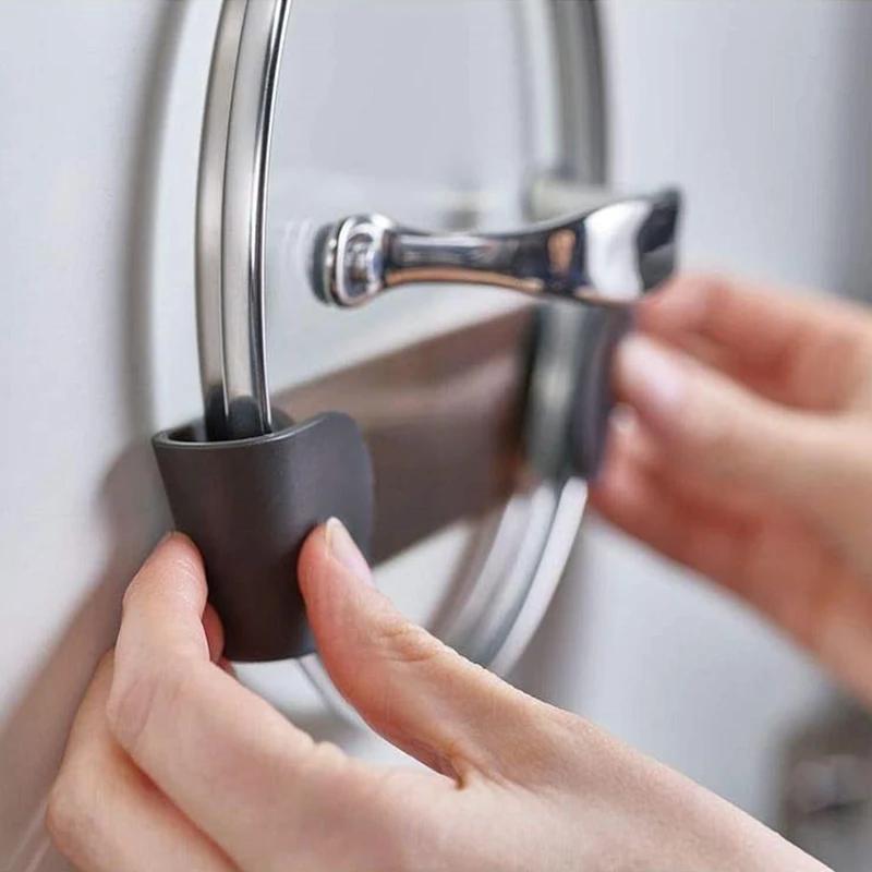 4/1Pcs Pot Lid Holder Self Adhesive Wall-Mounted Hanging Holder Cabinet Door Hook Pan Pot Lid Organizer Kitchen Storage Rack