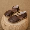 Retro Classic Round Head Brown Leather Flat Comfortable Sandals 2025 Summer Trend New Ladies Casual Outdoor Daily Women's Shoes
