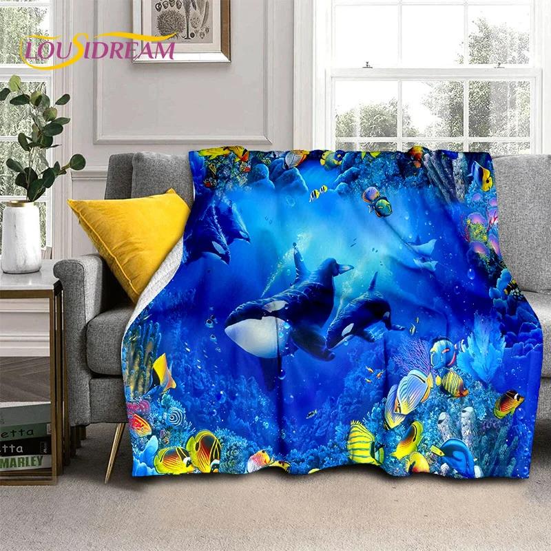 3D Illusion Underwater World Seabed Shark Dolphin Soft Flannel Blankets,Throw Blanket Comfortable Blanket for Beds Home Bedroom