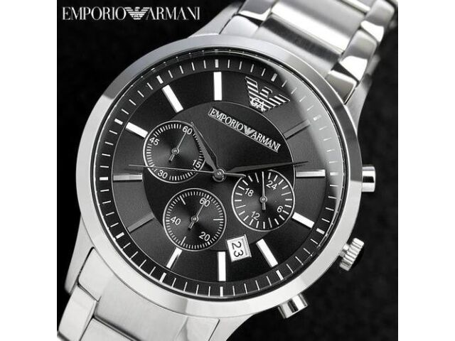 Emporio Armani Chrono Quartz Men's Watch AR2434 Silver Stainless Steel Day NEW