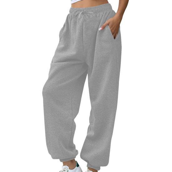 Women Sweatpants Elastic High Waist Adjustable Drawstring Harem Pants with Pockets Solid Color Loose Lounge