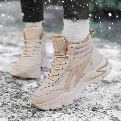 Женская обувь, зимние плюшевые массивные кроссовки на шнуровке, повседневные высокие топы, теплая обувь