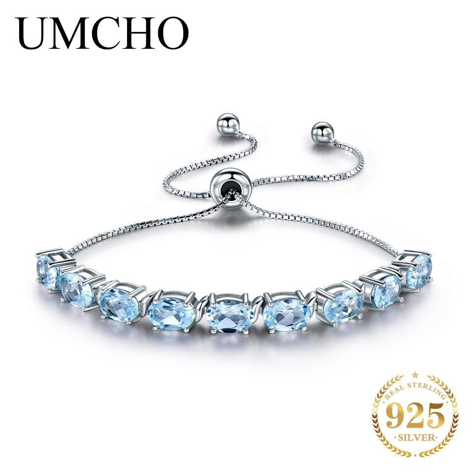 UMCHO регулируемый браслет с натуральным голубым топазом