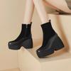 Fashion Winter New Thick Heel Cotton Boots Women Fashion Round Head Stitching Suede Side Zipper Thick Sole Non-slip Short Boots