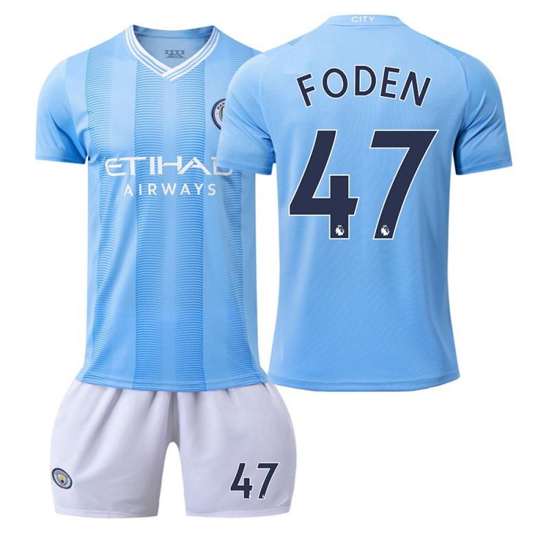 Manchester City 23/24 Home Football Jersey 17 De Bruyne 9 Haaland 10 Grealish Blue Match Edition with Socks
