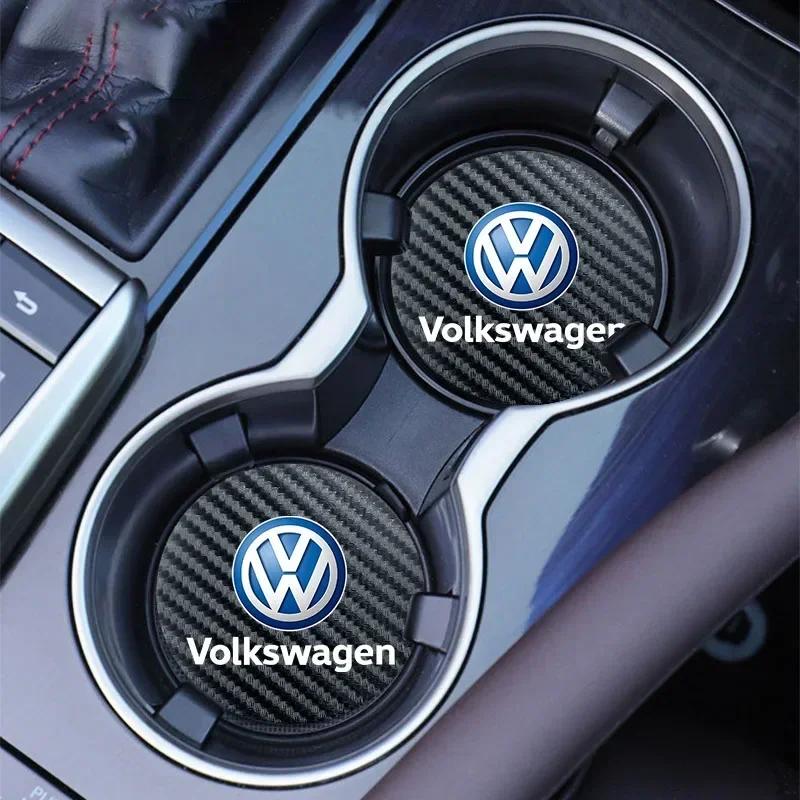 2Pcs Car Anti-noise Coaster Water Cup Holder Carbon Fiber Pad For VW GTI Atlas Jetta Touareg Variant Golf Polo Taos Nivus PassatNB6