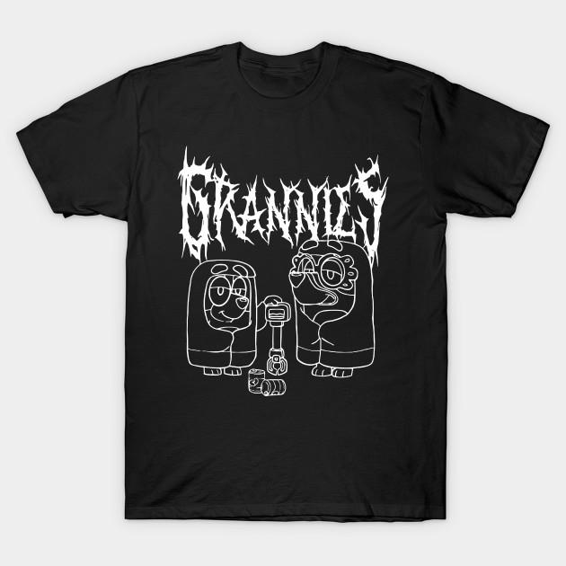 Men Black Print T-shirt Death Metal Bluey Grannies Rita &Amp; Janet No-Cut Heat Transfer Print Cotton Tshirt