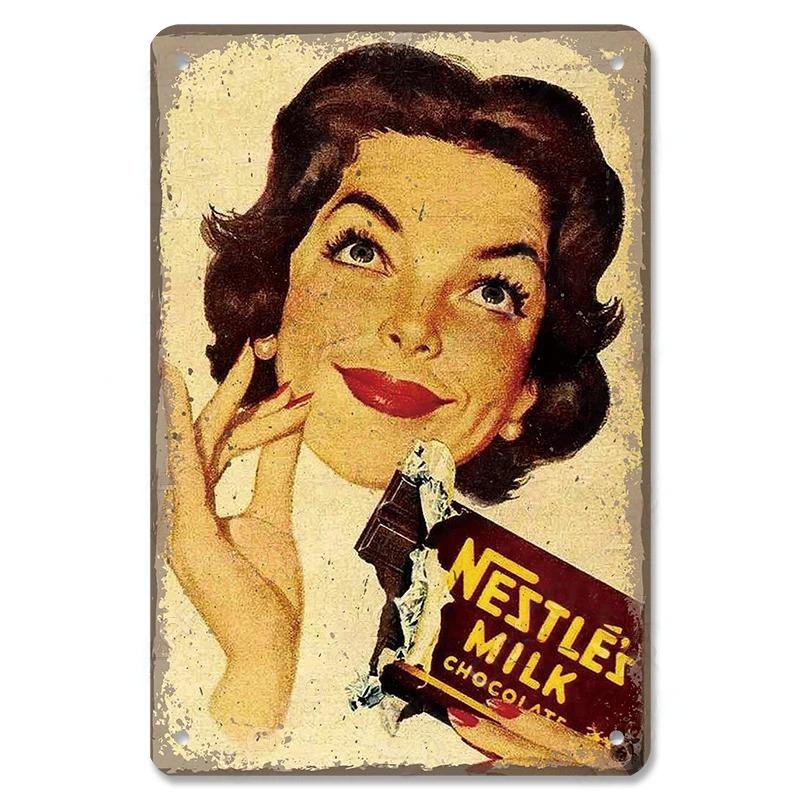 Vintage Candy Chocolate Metal Plates Cream Milk Chocolate Poster Metal Plaque Tin Sign For Kitchen Cafe Dining Room Wall Decor