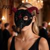 Light Luxury Skull Mask Halloween Rhinestone Full Face Mask, Black White Ram Horn Crystal Studded Masquerade Sparkly Glitter Party for Adults