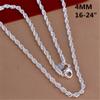 16-24inch for Women Men Beautiful Fashion 925 Silver Charm 4MM Rope Chain Necklace Fit Pendant Jewelry Set