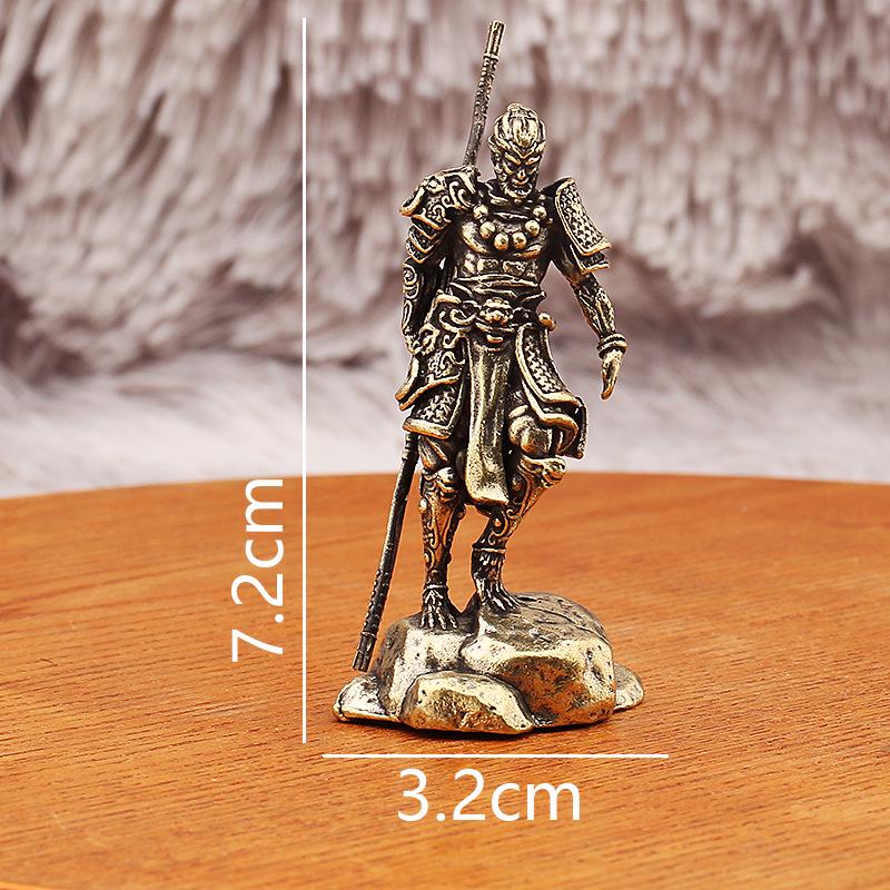 Yellow Brass Wukong Myth Statue with Ruyi Jingu Bang