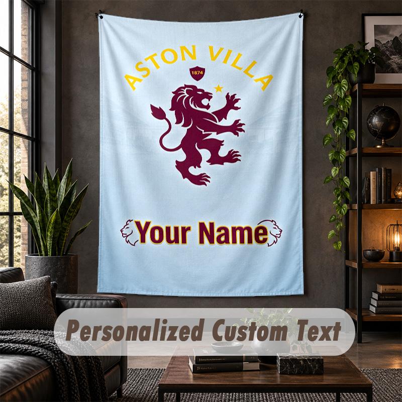 Wall Tapestry Aston Villa Print Custom Name Text Wall Hanging Home Decor