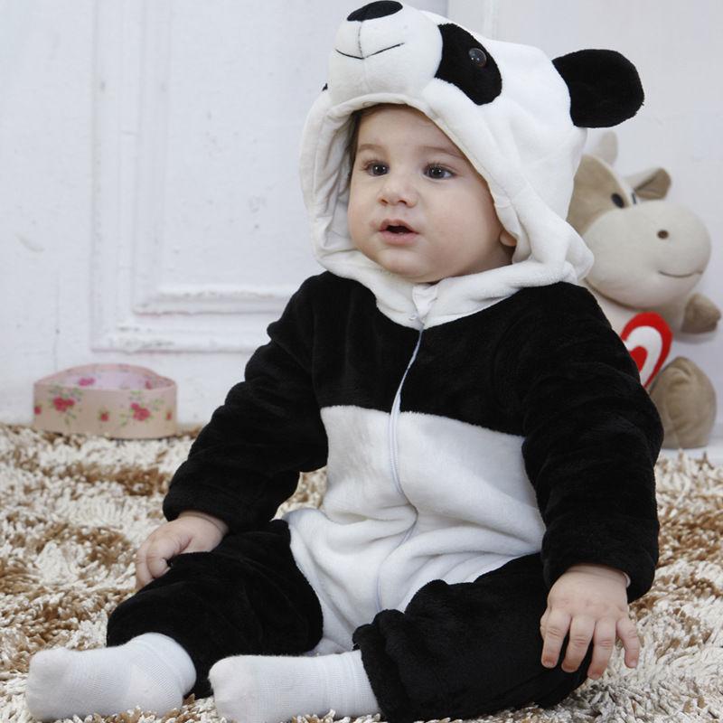 Newborn Toddler Baby Boy Girls Long Sleeve Hooded Zipper Panda Cartoon Warm Romper Jumpsuit Playsuit 0-3Y