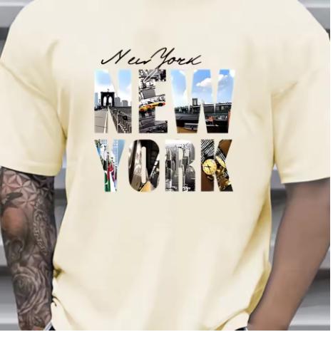 Unisexs Summer Cotton Fashionable Casual Loose Large New York Pattern Printed Sports Round Neck Short Sleeve Tshirt Top Breathable