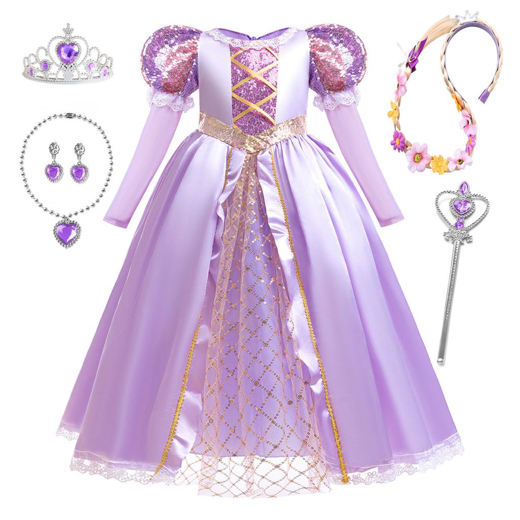Маленькие Девочки Фиолетовая Принцесса Рапунцель День Рождения Косплей Хэллоуин Пасха Карнавал Маскарадное Платье Девочки Праздничное Платье Переодевание
