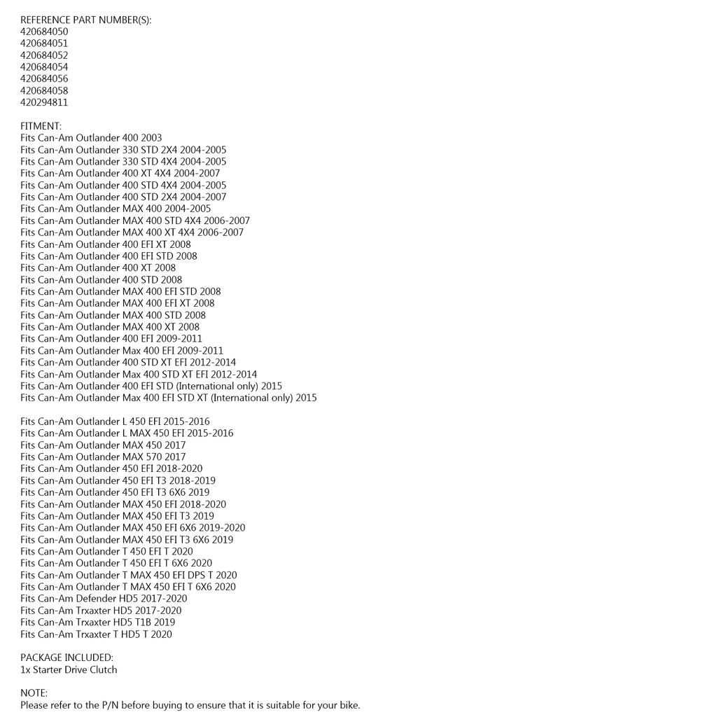 Starter Drive Bendix Gear for CAN-AM 330/400/450 OUTLANDER 2003-2019 420684050