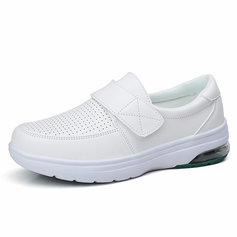 Fashion Women's Soft Sole Platform White Shoes Air Cushion Fashion Hospital Nurse Work Shoes Slip On Flat Casual Leather Shoes For Women