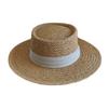 French Retro Summer Men'S And Women'S Hand-Woven Panama Flat Top Top Hat Shading Vacation Beach Sun Straw Hat