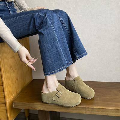 Маленькое увеличение внутренней высоты СМ кожа женские весенне-летние новые ретро танкетка толстая подошва полушлепанцы женские для улицы