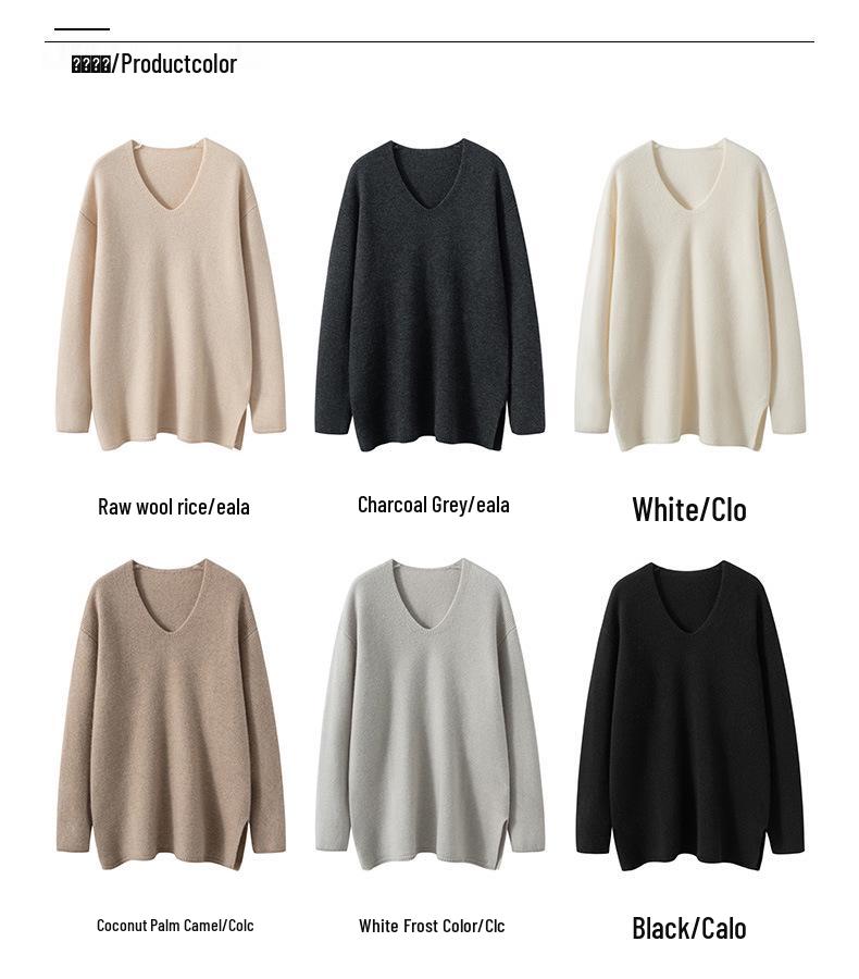 Autumn/Winter 2025 Women's V-neck Loose Cashmere Sweater - Thick Knit Lazy Style Pullover