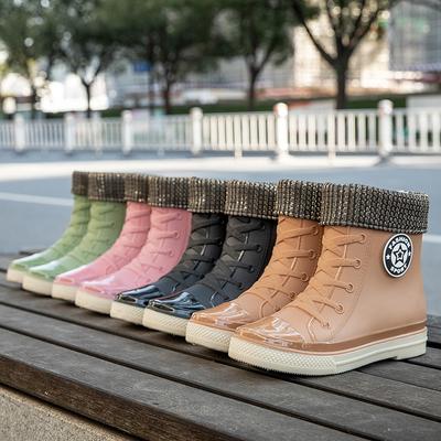 Водонепроницаемая обувь женская дождевая обувь модные короткие сапоги-трубы студенческие хлопковые теплые нескользящие пластиковые короткие резиновые сапоги модная обувь