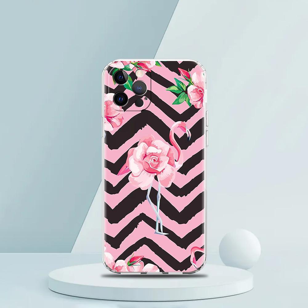 Для iPhone 15 16 14 13 12 mini 11 Pro Max XS X XR SE 7 8 Plus Силиконовый прозрачный чехол милый Розовые фламинго лист Чехол для телефона