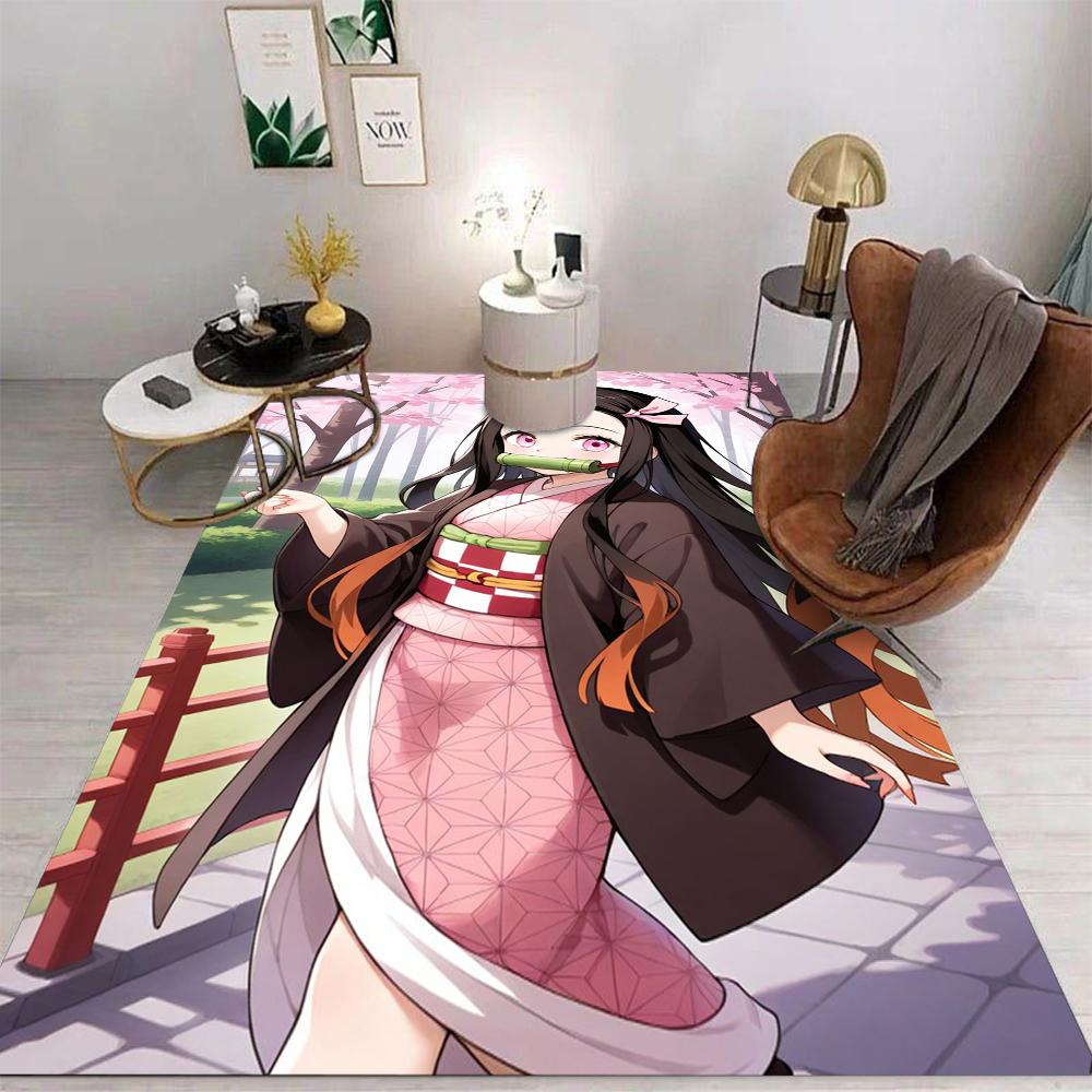  Demon Slayer Carpet Cartoon Living Room Bedroom Kitchen Sofa Table Balcony Rug Non-slip Washable Mat Exquisite Ornaments