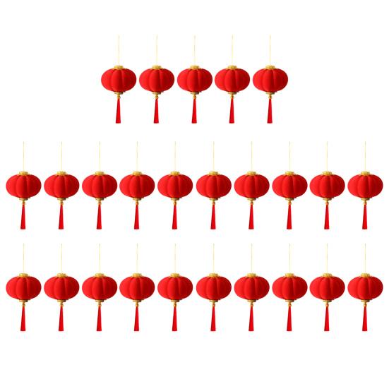 Flannel Chinese New Year Lantern Mini Red Lucky Hanging Lanterns with Tassel for Spring Festival Party Wedding Supplies