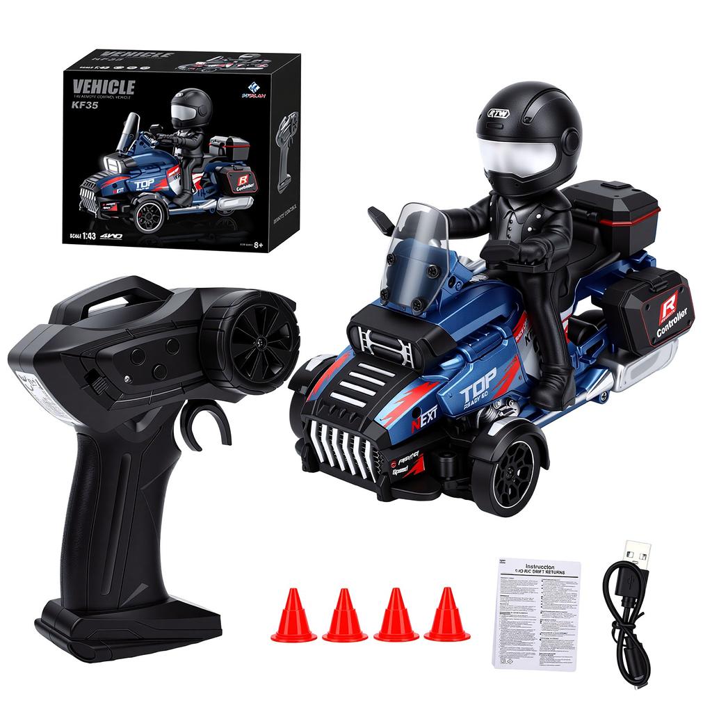 2.4G RC Tricycle Motorcycle 1:43 Scale Full Proportional Remote Control Drift Motorcycle with LED Lights and