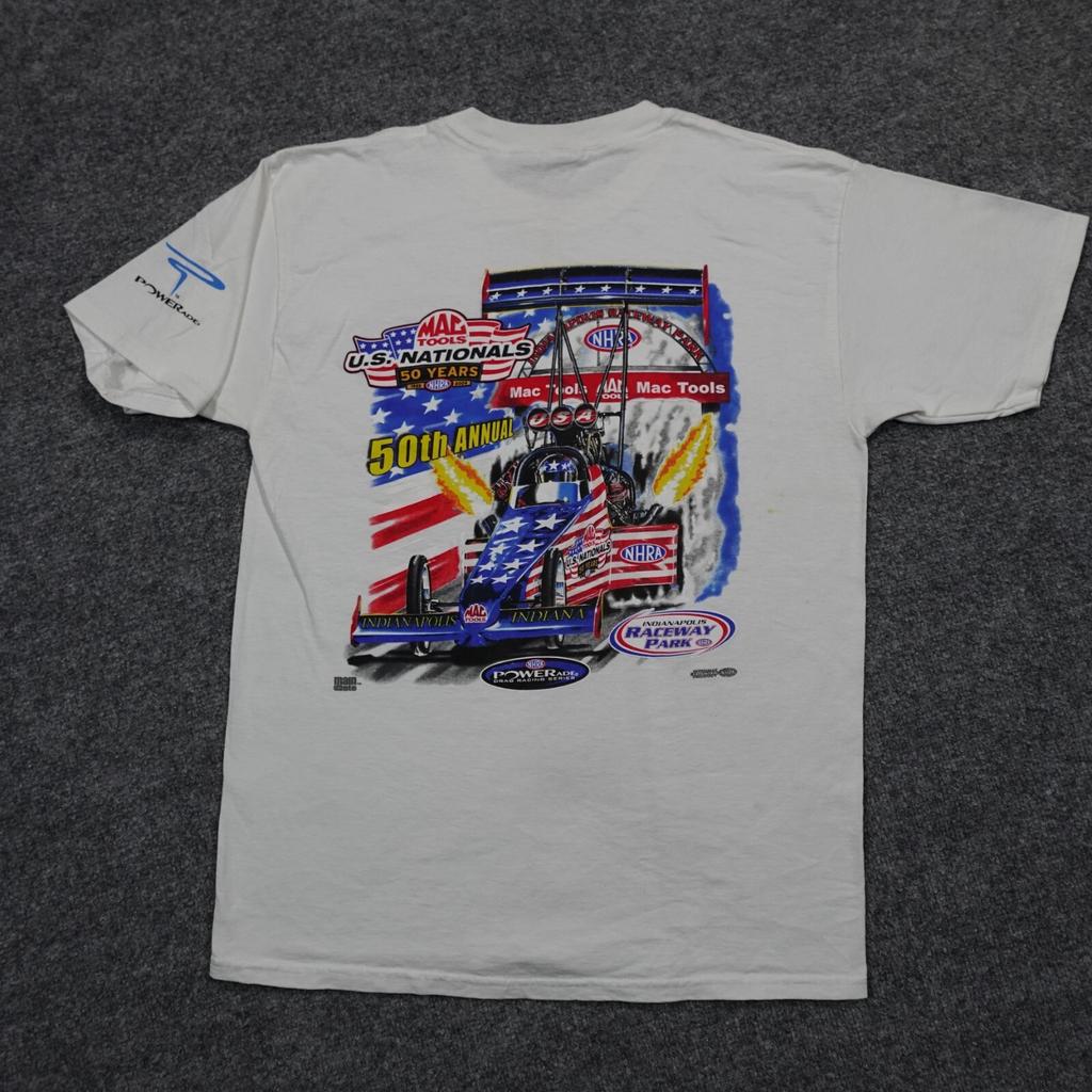 Рубашка NHRA Мужская L Белая US Nationals MAG Tools Powerade Indianapolis Y2k 13015
