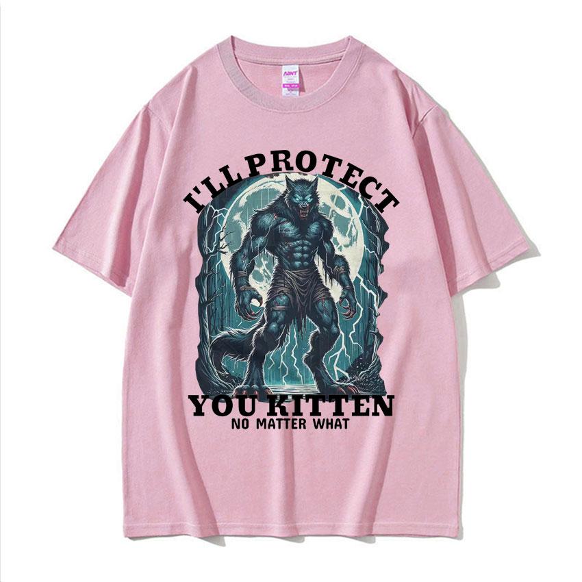 Я защищу тебя, котенок, несмотря ни на что Мем Футболка Смешная Графика Волк Альфа Футболки Мужские Женские Мода Винтажная Оверсайз Футболка