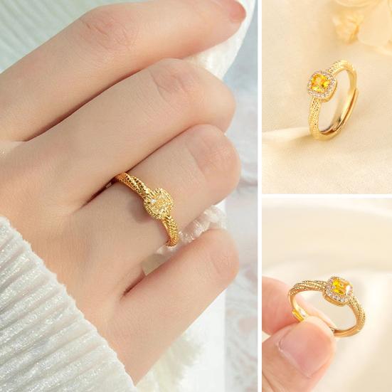 Кольцо с искусственным желтым кристаллом и инкрустацией со стразами, регулируемое кольцо на палец для свадебной вечеринки
