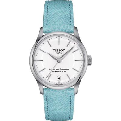 Часы TISSOT Chemin des Tourelles Powermatic 80, 34 мм, Кожаный ремешок, Белый циферблат [Официальный импорт] T1392071601100