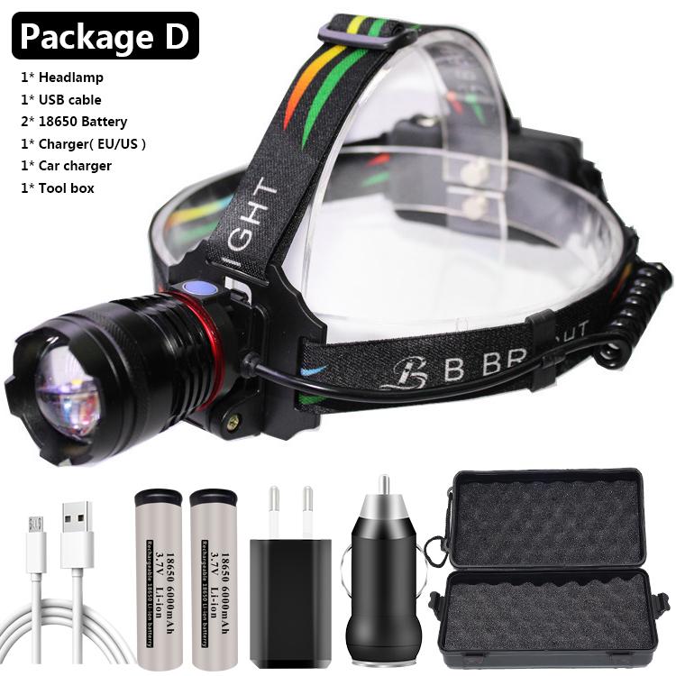 Xhp70 Мощный налобный фонарь Фара-фонарик Фара 32 Вт 4291 лм Светодиодные лампы 2*18650 Батарея Увеличение/Уменьшение Литий-ионный Litwod