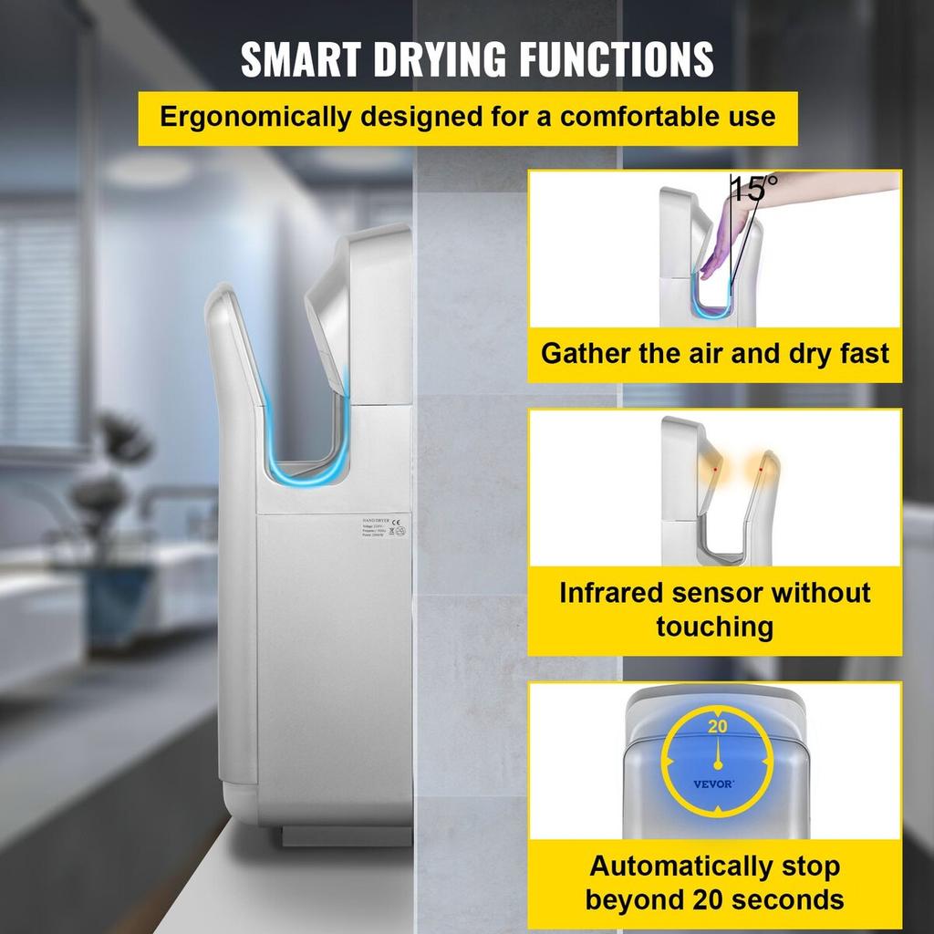 Jet Hand Dryer, Premium Electric Commercial Blade Hand Dryer, ABS Air Dryer Hand with HEPA Filtration Wall Mount Hand Dryer, 2000W 220V Vertical Hand