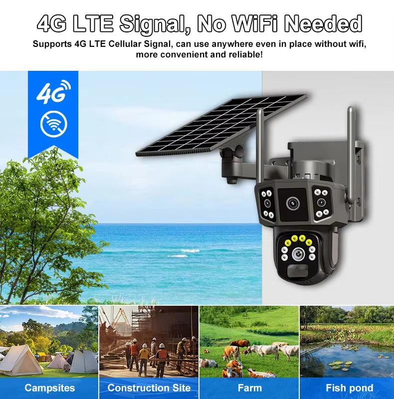 LS VISION 4K Dual Lens 4G SIM Solar Camera 8MP HD PTZ Auto Tracking Outdoor Security Surveillance Wireless WIFI Solar CCTV IP Cameras V380