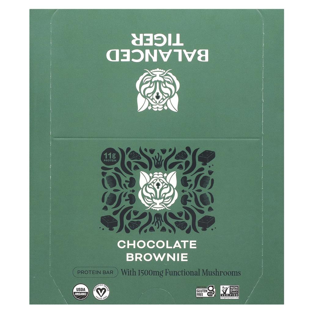 Balanced Tiger Protein Bar, Chocolate Brownie, 12 Packs, 44g (1.55oz) Each