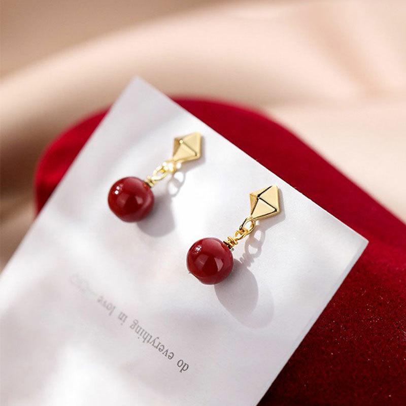 Серьги из красной фасоли акации для женщин, модные серьги из красного бисера, серьги в стиле ретро в китайском стиле