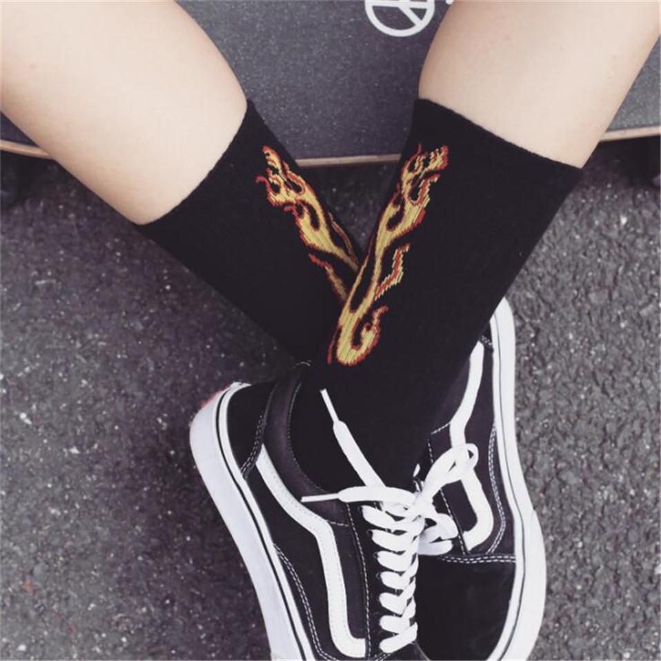 Fashion Hip Hop Hit Color On Fire Crew Sock Red Flame Blaze Power Torch Hot Warmth Street Skateboard