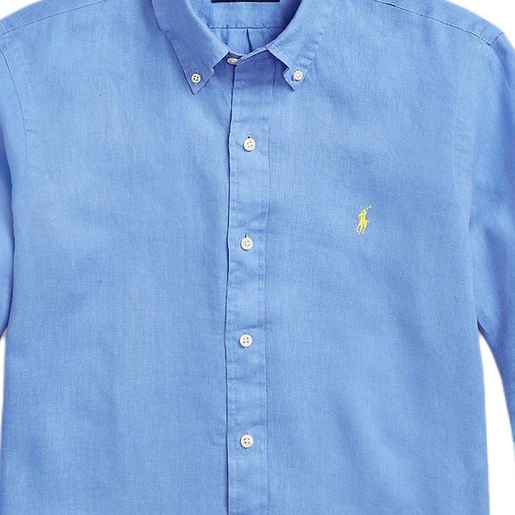 Polo Ralph Lauren Однотонная рубашка с вышитым логотипом и длинным рукавом, мужские рубашки, светло-голубой цвет 710866956-003