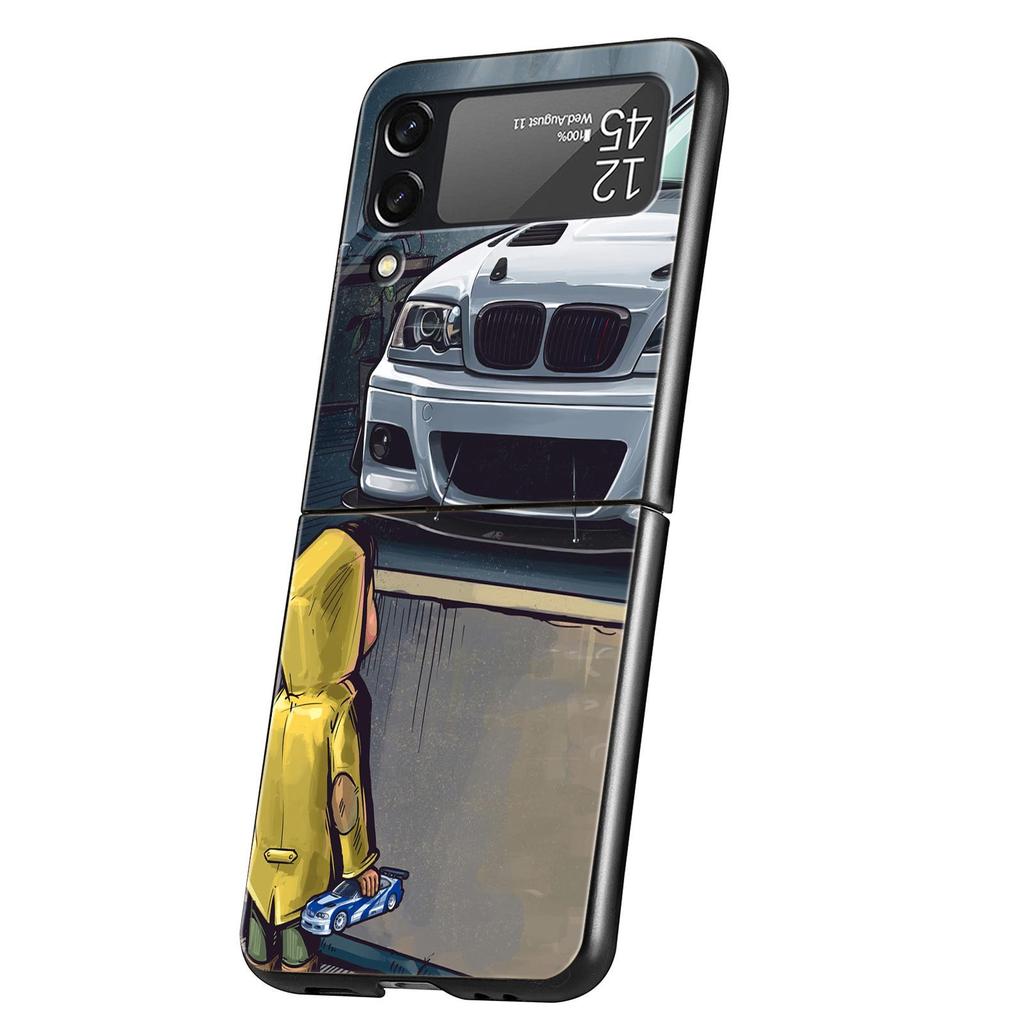 Z Flip 4 Phone Case for Samsung Galaxy Z Flip 3 5G ZFlip3 Flip3 Zflip Flip4 Black Hard Cover Boy See Sports Car Jdm Drift Shell