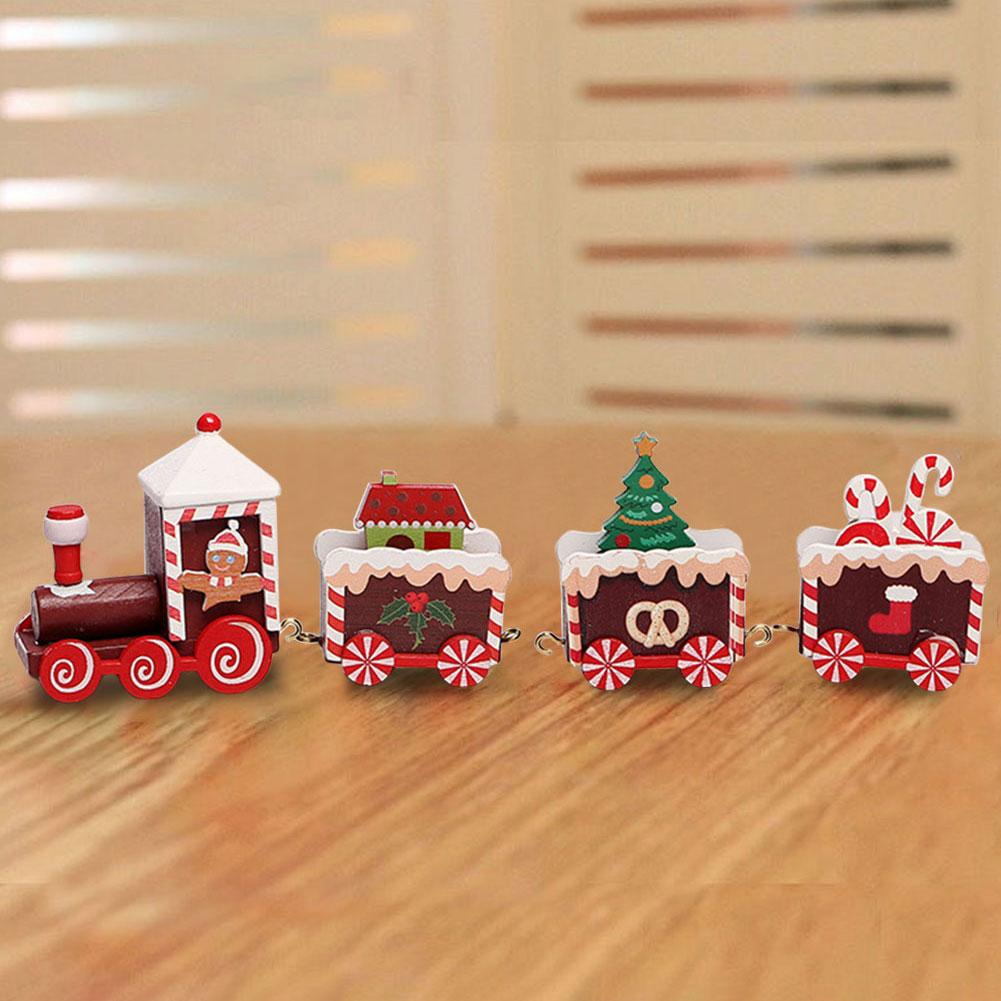 Wooden Christmas Small Train Xmas Table Top Ornament Christmas Train Ornament Toys Xmas Ornaments for Kids Gift Home Decoration