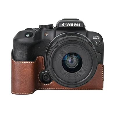 R10 Чехол-половина из ПУ кожи с текстурой личи для камеры Canon EOS R10, с магнитной крышкой с нижним открытием