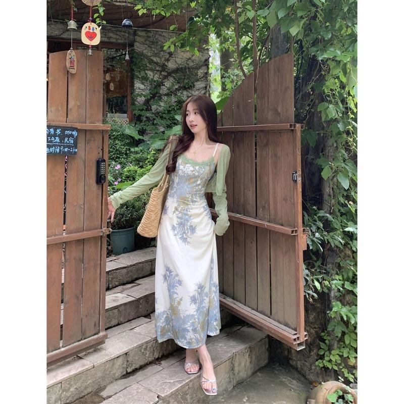 Платье-слинг Pure Desire Style с кружевной строчкой и принтом, женское летнее новое французское элегантное модное облегающее длинное платье, трендовое