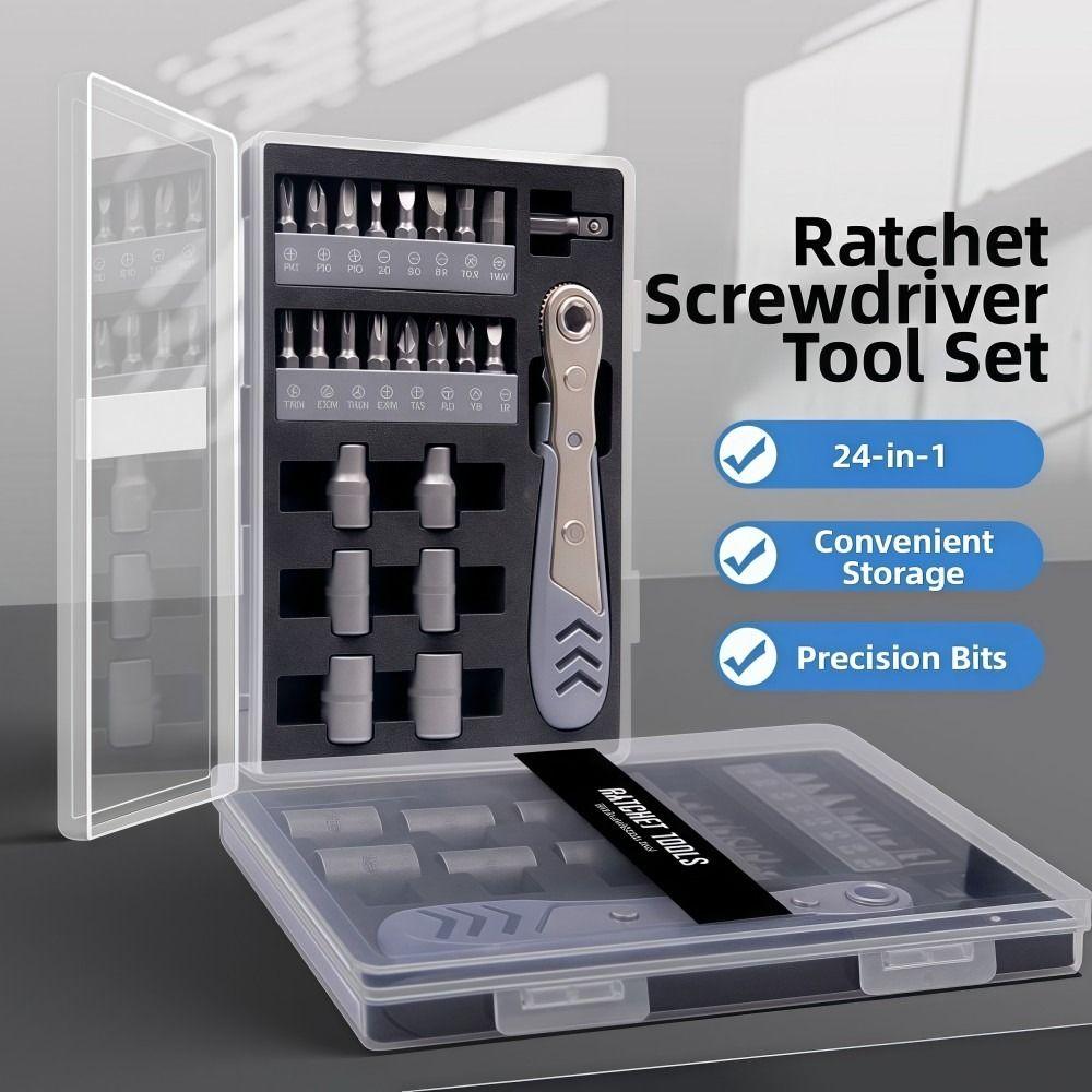 24in1 Ratcheting Screwdriver Set 36-Tooth Right Angle Mini Ratchet Wrench Set Wear-resistant Anti-slip Offset Screwdriver Set