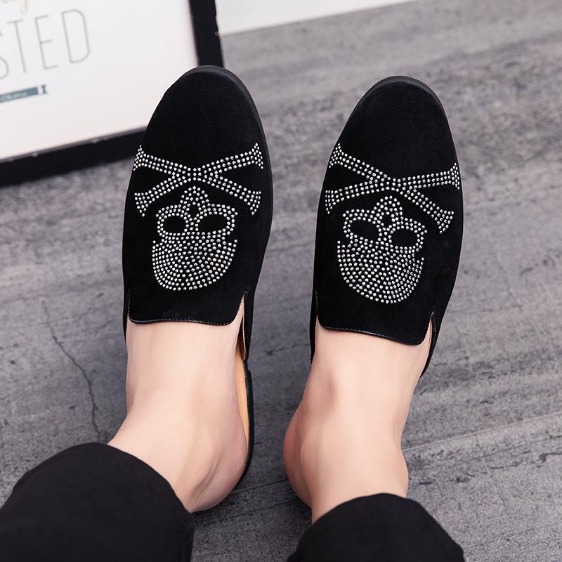 Мужские сандалии, тапочки, мюли, мокасины, сабо, летние туфли с черепом и головой мертвеца, повседневные туфли с открытой спиной, полуоблегающие туфли для вечеринок