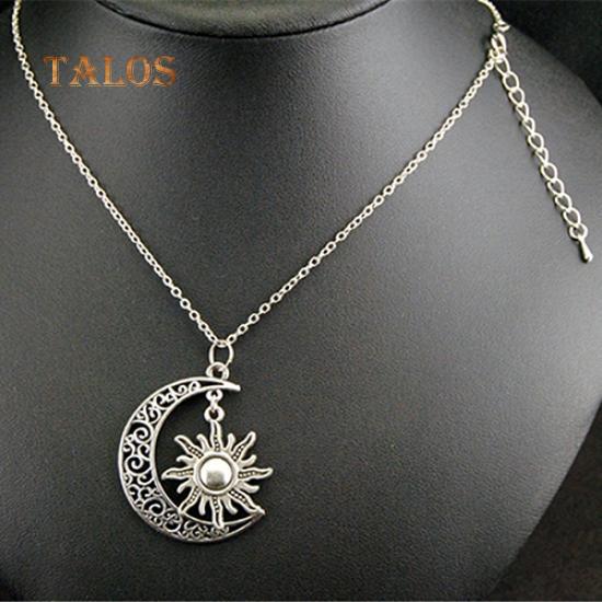 Unisex Vintage Sun Moon Pendant Metal Chain Necklace Jewelry Charms Suspension Trinket
