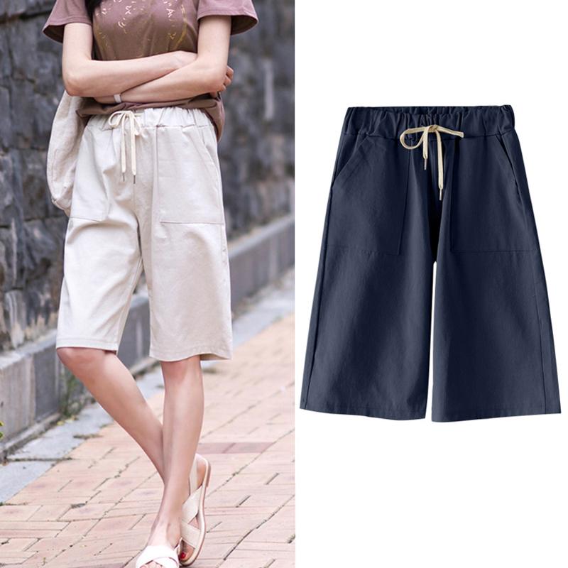 Новые модные шорты, женские летние легкие брюки с высокой талией, широкие брюки, повседневные брюки средней длины, прямые, большого размера, с эластичной талией, для женщин