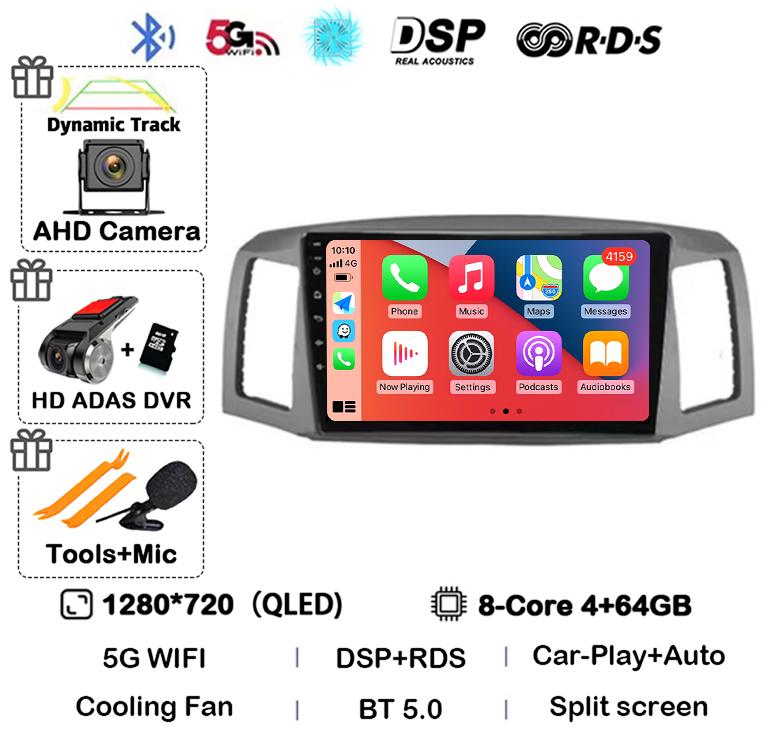 Android 14 Carplay Auto WIFI+4G для JEEP Grand Cherokee 2004 2005 2006 2007 Автомобильный радиоприемник Мультимедиа Видеоплеер GPS Стерео Аудио